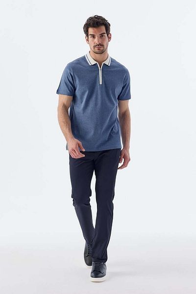 Jakamen Μπλουζάκι με γιακά πόλο μπλε Slim Fit με φερμουάρ 100% βαμβάκι
