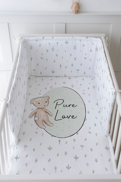 Tuğba Kuğu Bebek Başucu Koruyucu ve Baskılı Çarşaflı Uyku Seti - For Baby Ser...