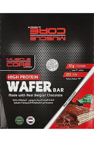 Muscle Core Nutrition High Protein Wafer Bar | Milk Chocolate | 12 x 40g | 12g Protein, 213 KCAL per