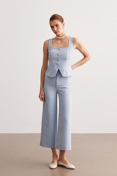STELLA PULVIS Pantaloni culotte albaștri cu talie înaltă