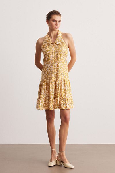STELLA PULVIS Yellow Halter Neck Ruffle Dress