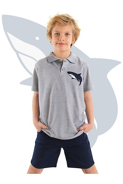 MSHB&G Fiú póló nyakú póló és Gabardine rövidnadrág szett - Shark