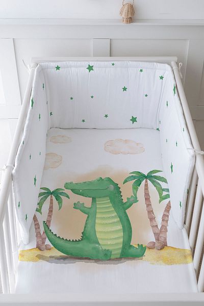 Tuğba Kuğu Baby Bedside Protector and Printed Sheet Sleeping Set - Pure Baby Series - Cute Crocodile