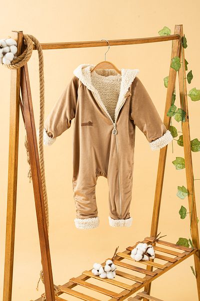 bombe Baby Kids Camel Hooded Furry Cotton Comfortable Jumpsuit Trend Fashion Jumpsuit