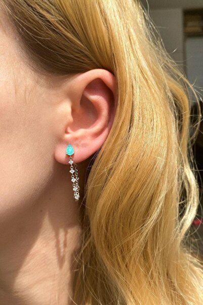 Spossy Silver Jewelry Tekli, 925 Ayar Gümüş, Silver, Damla Paraiba Taşlı Sall...