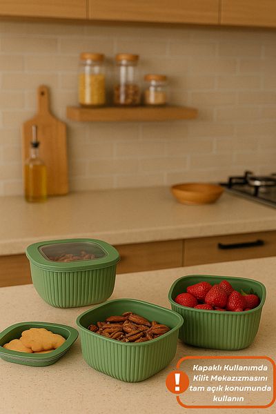 welcomein 3-Piece Colorful Lockable Lid Storage Container Diffuse Microwave and Refrigerator Compatible Organizer