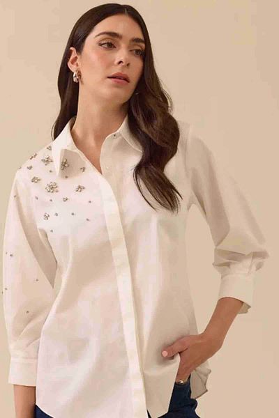 SEÇİL White Women's Stone Shirt