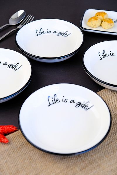 tabakevi Plate House Porcelain Motto Gift Plate 240Cc 4 Pieces 15X15X2Cm