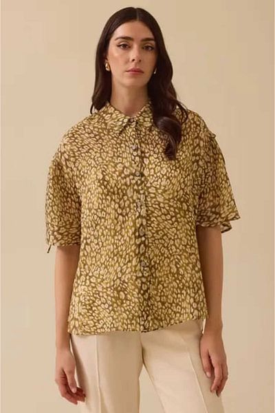 SEÇİL Green Short Sleeve Buttoned Women's Shirt