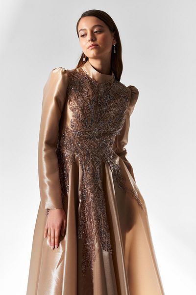 SİNANLAR Long Sleeve Sequined Hijab Evening Dress