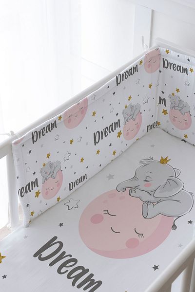 Tuğba Kuğu Baby Bedside Protector and Printed Sheet Sleeping Set - For Baby Series - Sleeping Elephant on the Moon