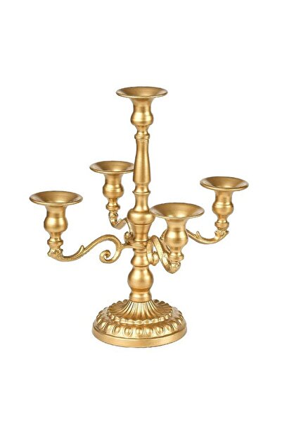 Chavin 5 başlı Metal Gold Şık Restoran Düğün Şamdan Dekoratif Mumluk mt157sr