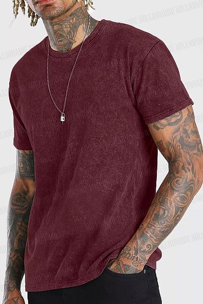 Millionaire Men's Burgundy Regular Acid Washed T-Shirt with Tumbled Effect