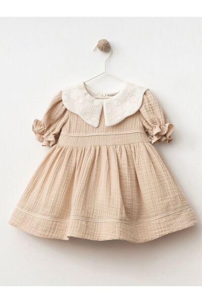 Cherrys Bebek PAMUK YAKALI BİYELİ KIZ ÇOCUK ELBİSE