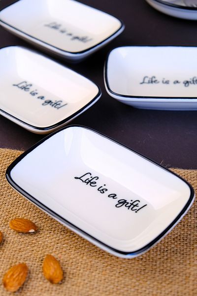 tabakevi Plate House Porcelain Motto Gift Boat Plate 4 Pieces 14X10X2Cm