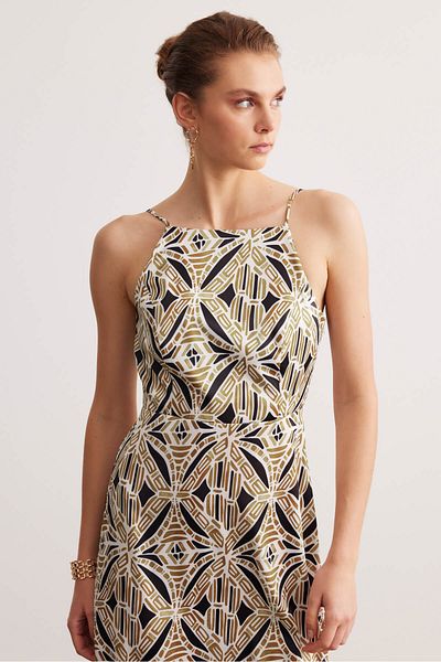 STELLA PULVIS Πολύχρωμο Σατέν Μίντι Φόρεμα Halter Neck