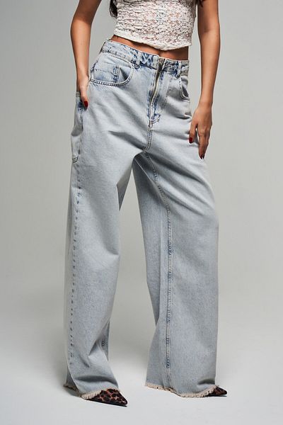 its basic Blugi de damă din denim 100% Kothon Skater Fit Ice Jeans Culoare cu fermoar