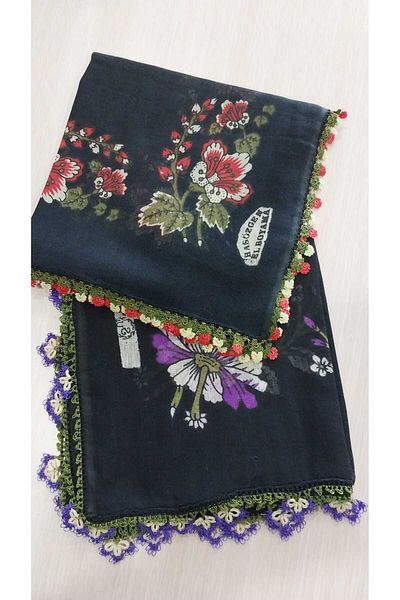 Papatyam 2 Pieces Vintage Crochet Embroidered Writing / Hand Knitting / 90X90 / Cotton