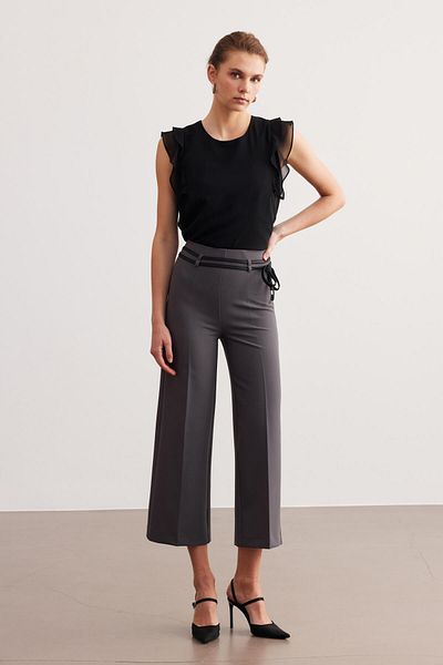STELLA PULVIS Gray High Waist Culotte Belted Trousers