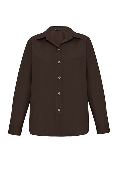 STELLA PULVIS Καφέ Oversize Πουκάμισο Ποπλίνα
