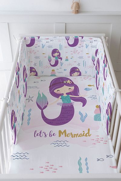 Tuğba Kuğu Baby Bedside Protector and Printed Sheet Sleeping Set - For Baby Series - Purple Mermaid