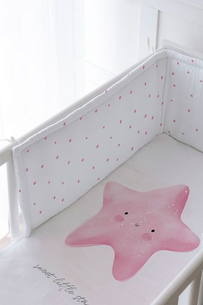 Tuğba Kuğu Baby Bedside Protector and Printed Sheet Sleeping Set - Pure Baby Series - Fluffy Pink Star