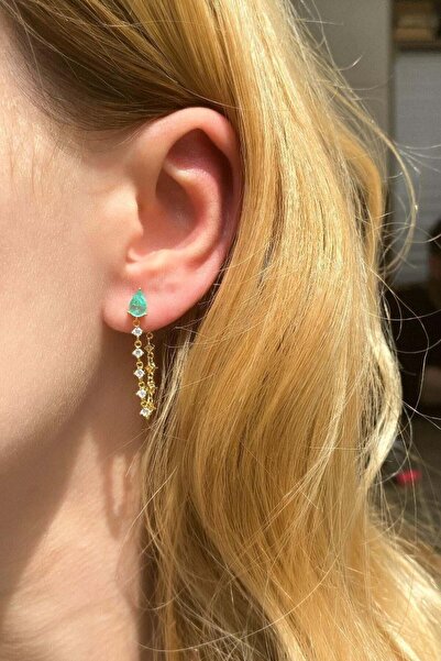 Spossy Silver Jewelry Tekli, 925 Ayar Gümüş, Gold, Damla Paraiba Taşlı Sallan...