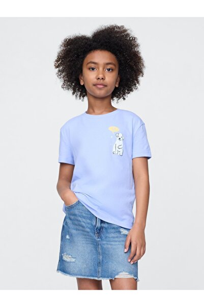 GAP Kız Çocuk Mavi Grafik T-Shirt