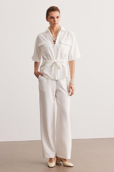 STELLA PULVIS White Zippered Tie Crepe Blouse