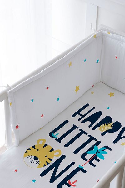 Tuğba Kuğu Baby Bedside Protector and Printed Sheet Sleeping Set - Pure Baby Series - Happy Lion