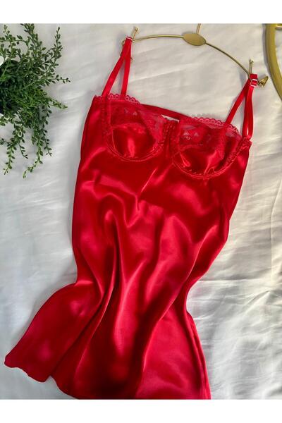 ANDELİNA Saten Dantelli Kısa Gecelik