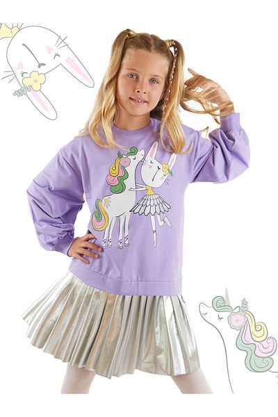 MSHB&G Plissiertes Mädchenkleid mit Einhornmuster - Ballerina