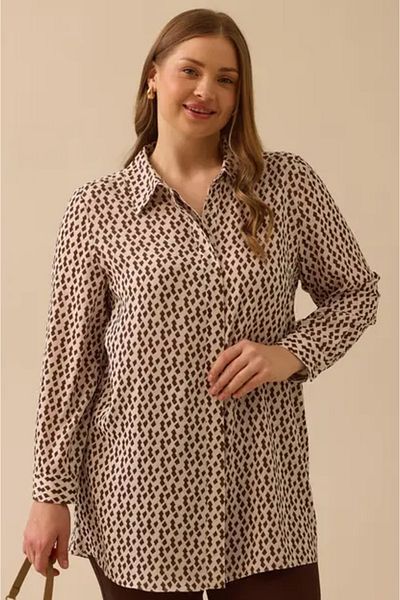 SEÇİL Women's Beige Size Nightdress Large Size Motif