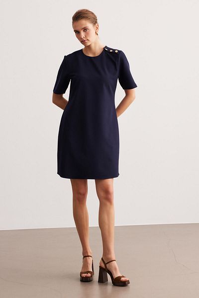 STELLA PULVIS Navy Blue Buttoned Crepe Dress