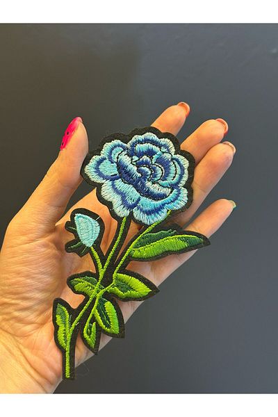 Gönülden Tasarım 14X7 cm Iron-On Blue Flower Coat of Arms Sewing Applique