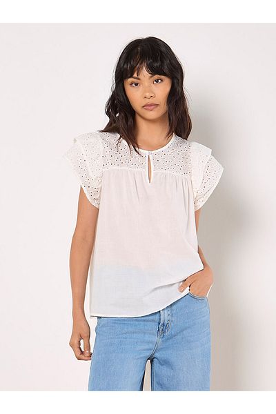 Apricot Broderie-baumwolltop
