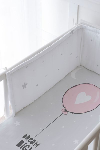 Tuğba Kuğu Baby Bedside Protector and Printed Sheet Sleeping Set - Pure Baby Series - Pink Heart Balloon