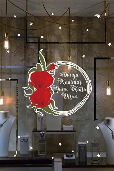 New Jargon Autocolant din sticlă pentru vitrină cu flori roșii și mesaj de Zi...