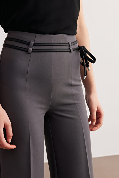STELLA PULVIS Gri Yüksek Bel Culotte Kemerli Pantolon