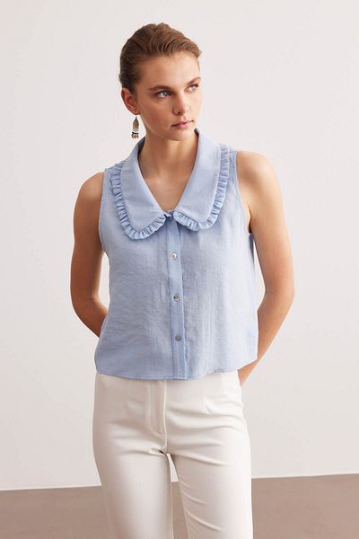 STELLA PULVIS Blue Baby Collar Sleeveless Modal Blouse