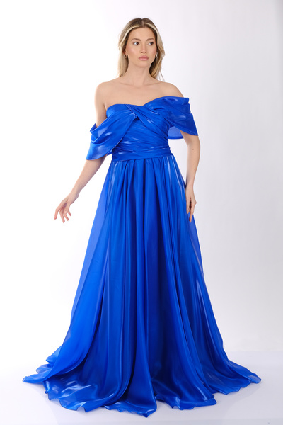 ANKYRA Kadın Düşük Omuzlu Drape Şifon Abiye Elbise 25Y1222