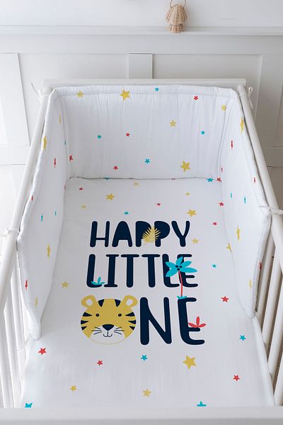 Tuğba Kuğu Baby Bedside Protector and Printed Sheet Sleeping Set - Pure Baby Series - Happy Lion
