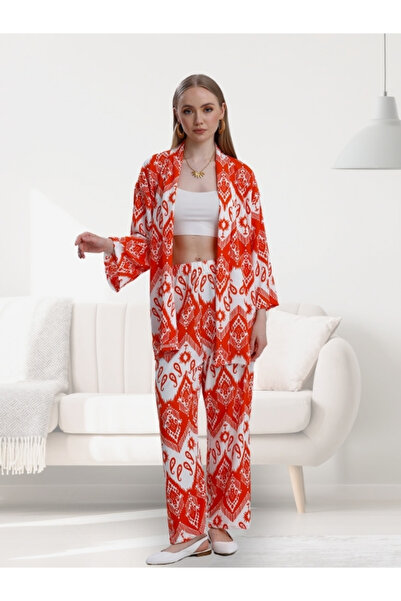 MOONBULL Kadın Desenli Kimono Takım