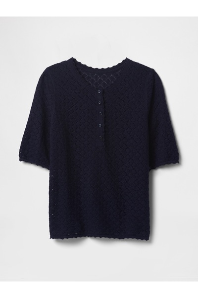 GAP Kadın Lacivert Keten Karışımlı Pointelle Kazak