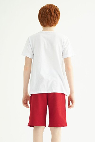 zepkids Short Sleeve Letter Printed White Red Color Boy's Capri Suit