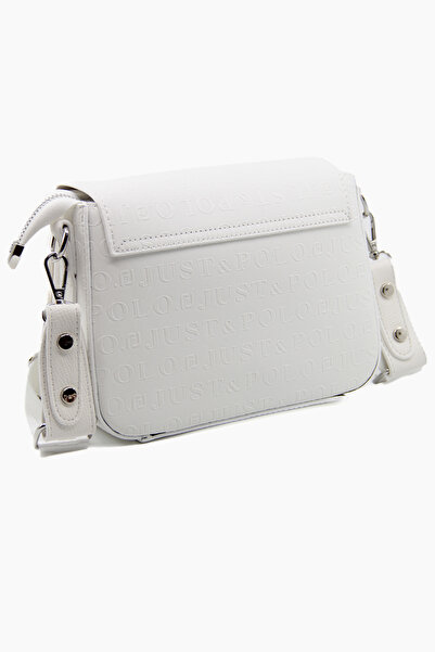 Just Polo White Print Patterned Column Strap 4 Compartment Women's Shoulder Bag 25X15Cm Pbu2184