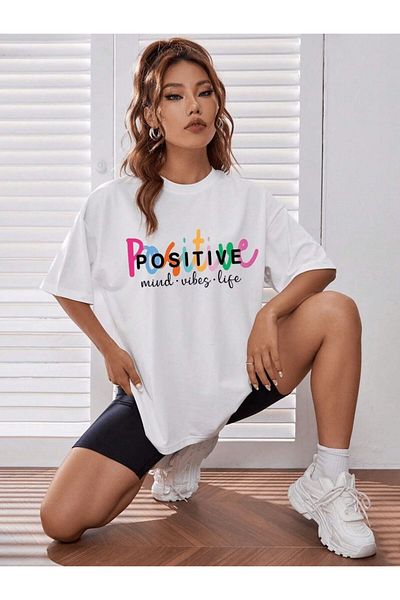 JANSO GROUP - Women Short Sleeve Tshirt Positive Printed Cotton Large Size Oversize Cotton
