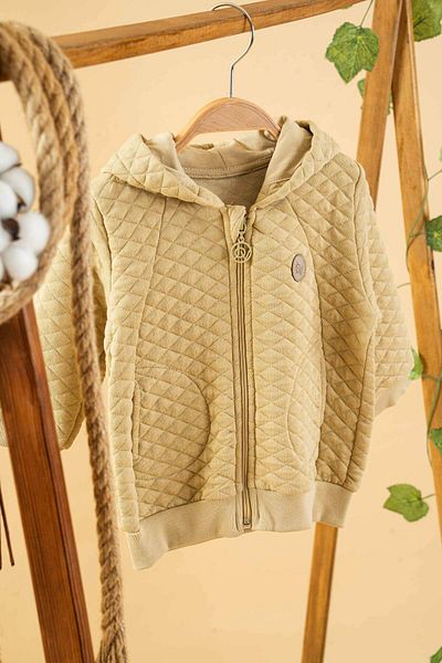 bombe Baby Kids Khaki Hooded Cotton Comfortable Cardigan Coat Trend Fashion Cardigan Coat