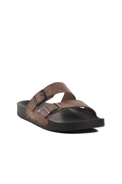 Pierre Cardin Brown Double Striped Light Leather Men's Slippers Pc-7038 m