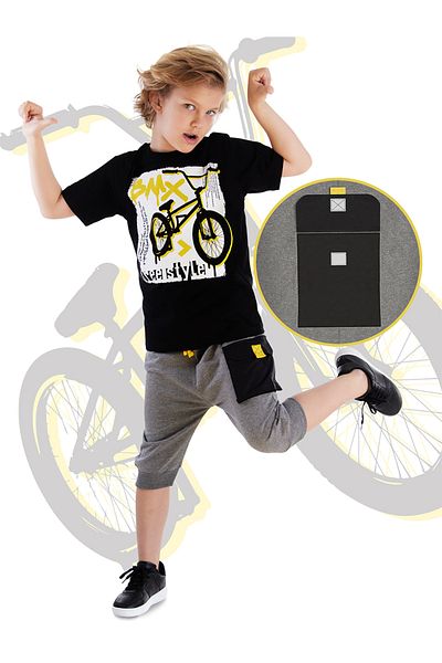 MSHB&G Fahrrad-Sommerset für Jungen – T-Shirt mit Taschendetail und Capri-Shorts